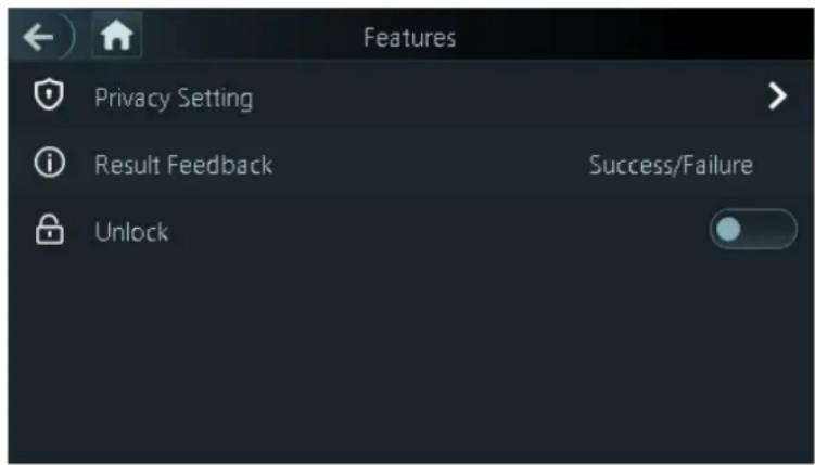 Features Privacy Setting Result Feedback Success/Failure Unlock