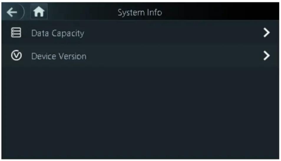 System Info Data Capacity Device Version