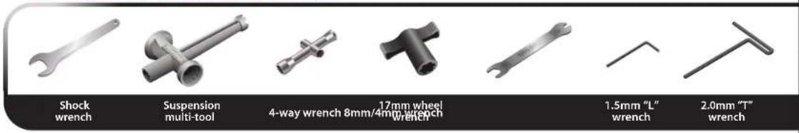 Shock wrench Suspension multi-tool 4-way wrench 8mm/4mm wrench 17mm wheel wrench 1.5mm "L" wrench 2.0mm "T" wrench
