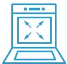 Simple line icon of a laptop with four directional arrows on screen (no text or symbols)