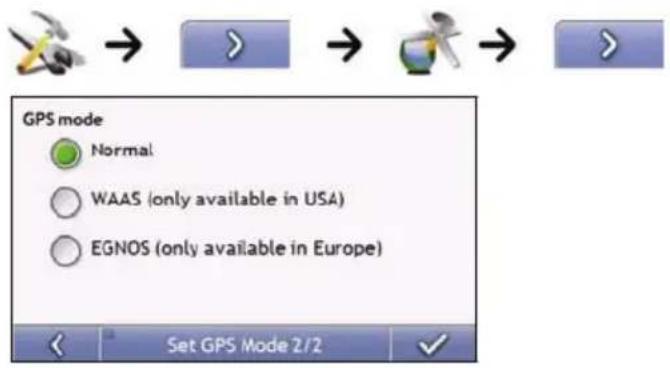 GPS mode Normal WAAS (only available in USA) EGNOS (only available in Europe) Set GPS Mode 2/2