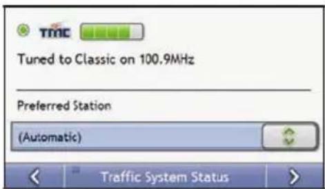 TMC Tuned to Classic on 100.9MHz Preferred Station (Automatic) Traffic System Status