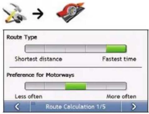 Route Type Shortest distance Fastest time Preference for Motorways Less often More often Route Calculation 1/5