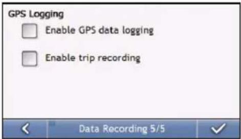 GPS Logging Enable GPS data logging Enable trip recording Data Recording 5/5