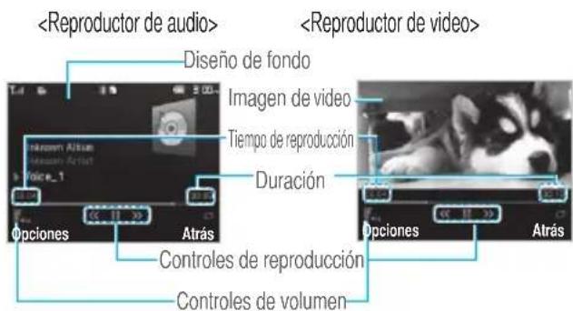 Diseño de fondo Imagen de video Tiempo de reproducción Duración Opciones Atrás Controles de reproducción Controles de volumen Opciones Atrás