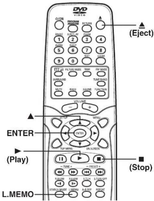 DVD VIDEO ON PROGRAM MAXIMUM RETURN ANGLE A,B,PLAY 200M 1 AUDIO SLEEP 3 5 6 7 8 9 0 EJECT PICTURE MODE THIM FM MODE SURROUND TURE/RAND ROUTE BASS SOUND FUNCTION VOLUME + - SET TOP MENU ENTER (Play) TOP MENU ON SCREEN I TUNE + - PRESET + R.SLOW R.SLOW S.T.CN S.TON/OFF + - STARCH MODE MEMO A,B REP REPEAT L.MEMO (Eject) Stop