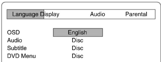 Language Display Audio Parental OSD English Audio Disc Subtitle Disc DVD Menu Disc