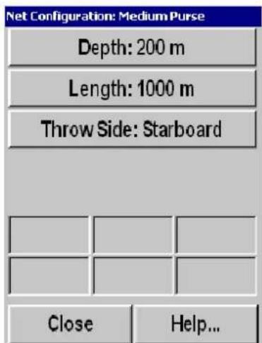 Net Configuration: MediumPurse Depth: 200 m Length: 1000 m Throw Side: Starboard Close Help...