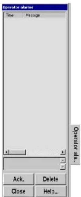 Operator alarms Time Message Operator ala... Ack. Delete Close Help...