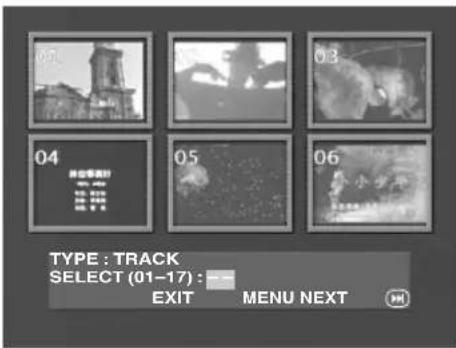 04 05 06 TYPE: TRACK SELECT (01-17): -- EXIT MENU NEXT