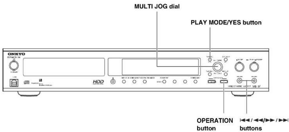 MULTI JOG dial PLAY MODE/YES button ONIKYO OUTPUTATION HDD OPERATION button buttons
