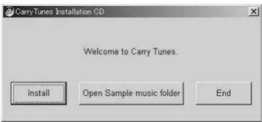 CarryTunes Installation CD Welcome to Carry Tunes. Install Open Sample music folder End