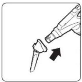Illustration of a soldering iron being inserted into a tip, with an arrow indicating the process (no text or symbols present)