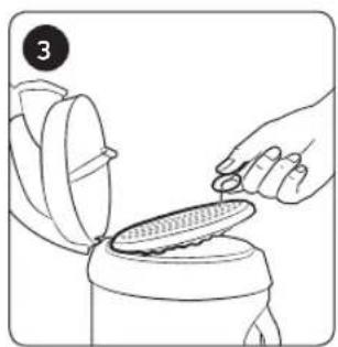 Illustration of a hand pouring liquid into a container with a lid, no text or symbols present