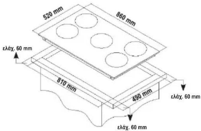 520 mm 860 mm ελάχ. 60 mm 810 mm 490 mm ελάχ. 60 mm ελάχ. 60 mm