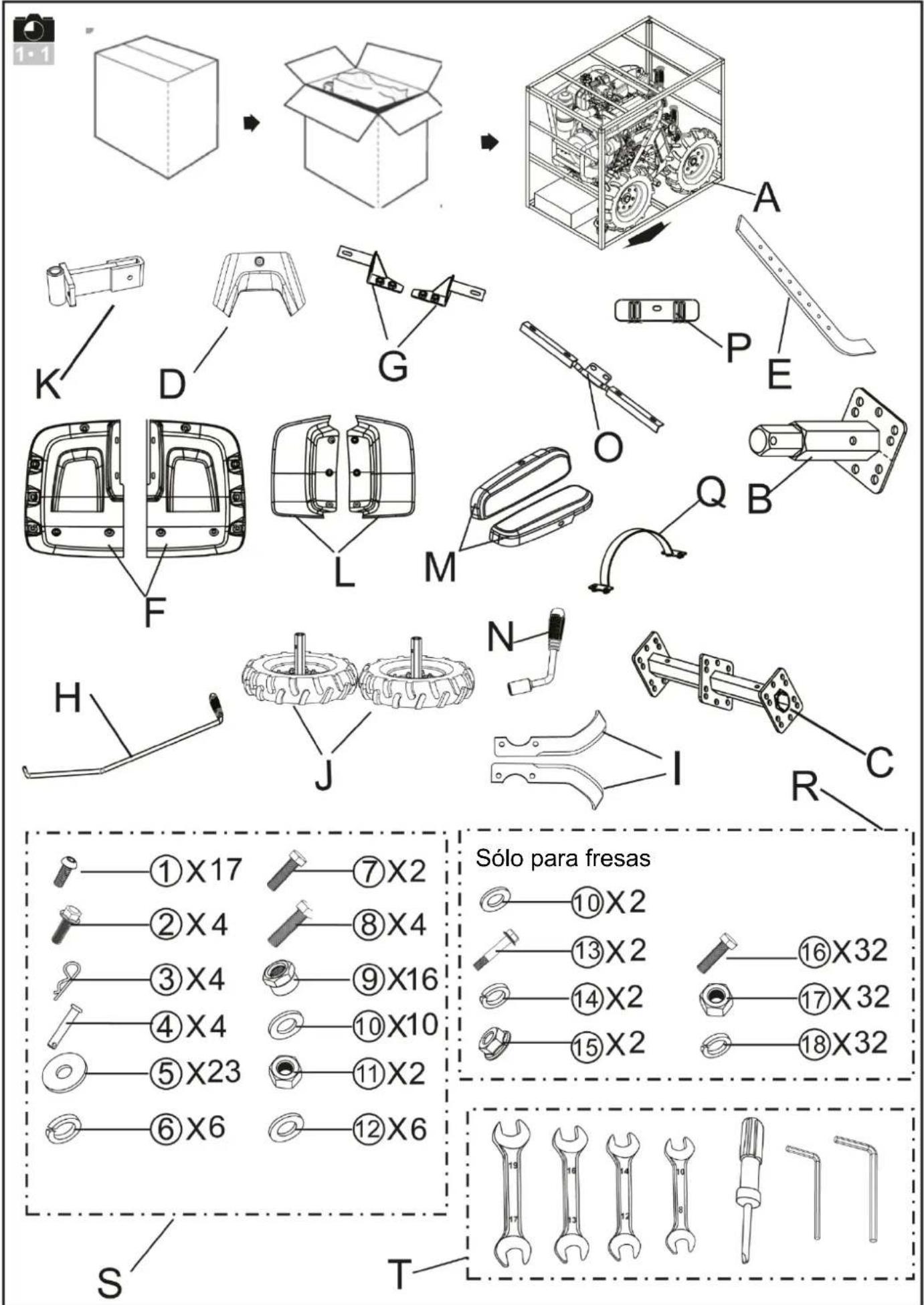 1:1 K D G P E F L M Q B H J N I R C ①X17 ⑦X2 ②X4 ⑧X4 ③X4 ⑨X16 ④X4 ⑩X10 ⑤X23 ⑪X2 ⑥X6 ⑫X6 S T Sólo para fresas ⑩X2 ⑬X2 ⑯X32 ⑭X2 ⑮X32 ⑮X2 ⑯X32