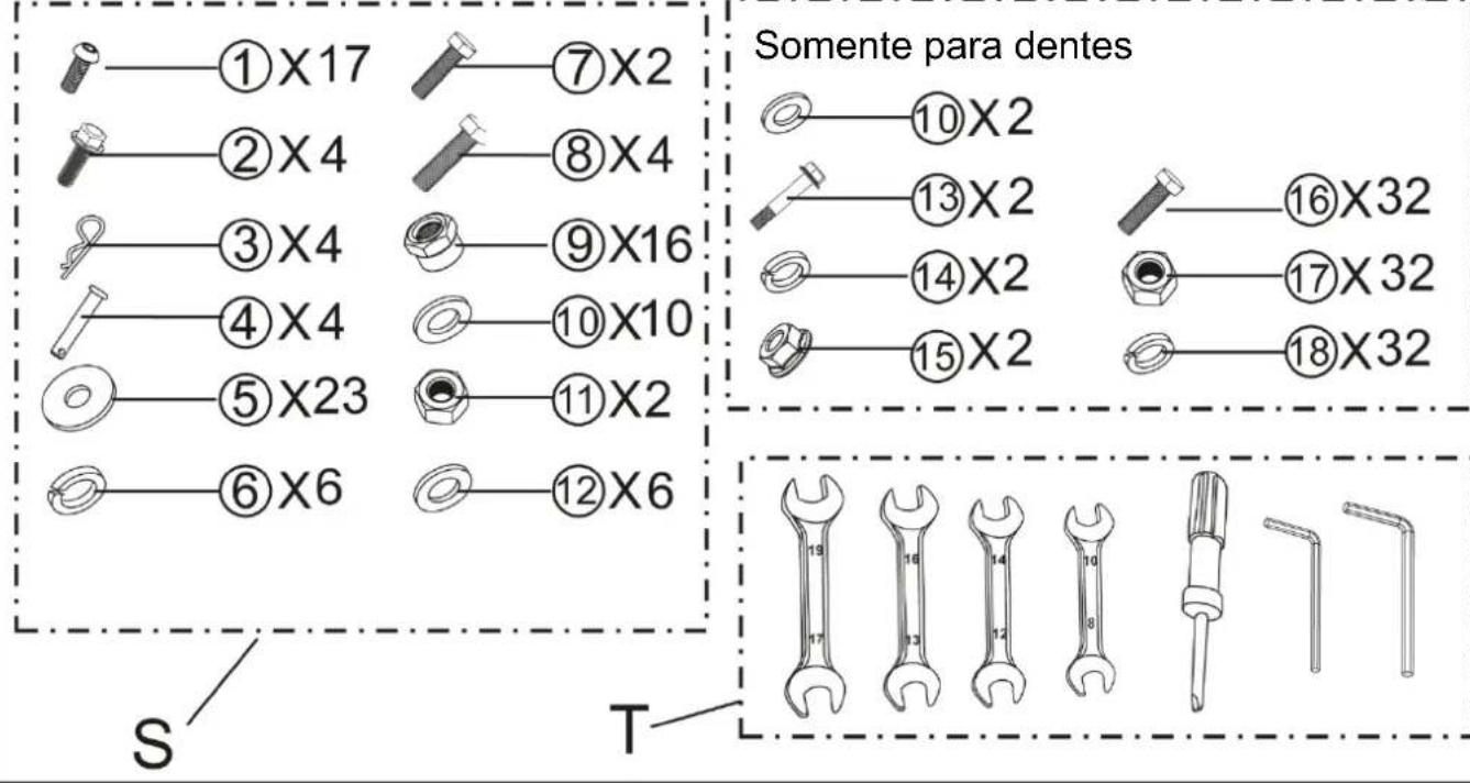 ①X17 ⑦X2 ②X4 ⑧X4 ③X4 ⑨X16 ④X4 ⑩X10 ⑤X23 ⑪X2 ⑥X6 ⑫X6 Somente para dentes ⑩X2 ⑬X2 ⑯X2 ⑰X2 ⑱X2 ⑲X2 ⑳X2 ⑳X2 ⑱X2 ⑱X2 ⑱X2 S/T