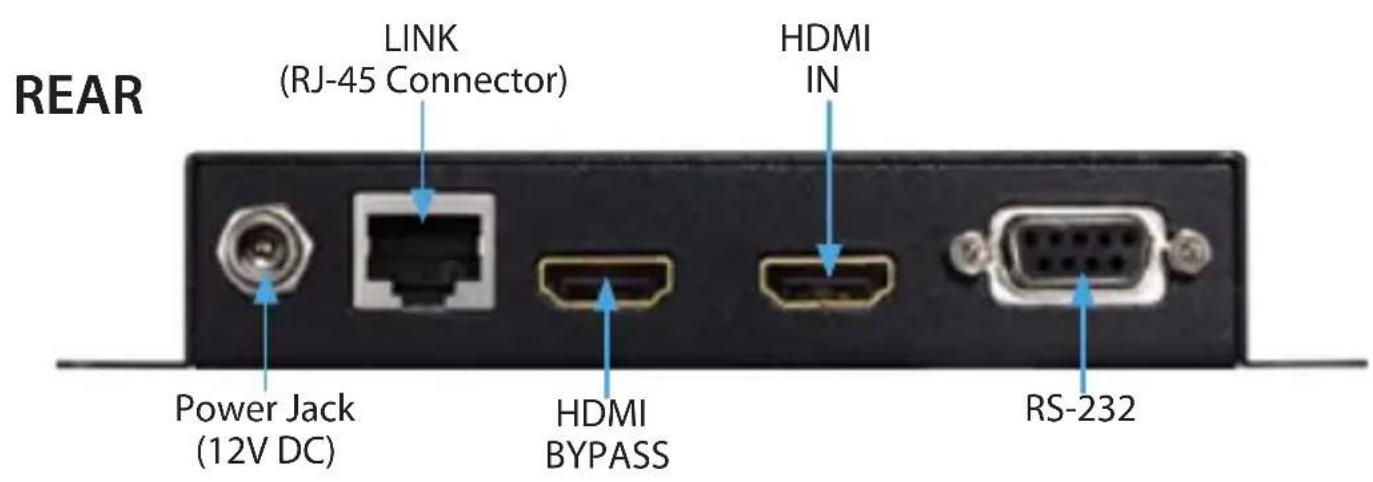 REAR LINK (RJ-45 Connector) HDMI IN Power Jack (12V DC) HDMI BYPASS RS-232