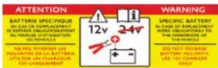 ATTENTION BATTERY SPECIFIQUE ON CAS DE REPLACEMENT RE PENSER OBLIGATORIEMENT ALL PAGES OF UTILIZATION DEVERMELLO 12V 24V WARNING SPECIFIC BATTERY IN CASE OF REPLACEMENT RIPERS OBLIGATIONS TO THE PICKERS OF THE WHEELS NO PRIORER SAN POLARITIS DE LA BATTERIAS UTILIZER UN CHARGOUR 12V INSURGEMENT DO NO…
