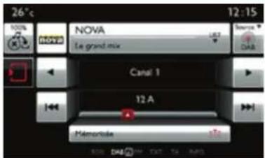 26°C 100% NOVA Le grand mix Canal 1 12 A Memortola RIOI DAB TAT T4 RATS 12:15 Source DAB
