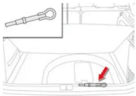 Diagram of a car interior showing a handlebar and a tool, with no visible text or symbols