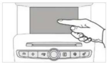 Illustration of a hand pointing at a device with a control panel (no text or symbols visible)
