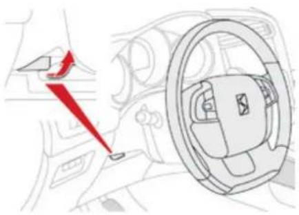 Diagram showing car seatbelting with red arrow indicating left side and a steering wheel view