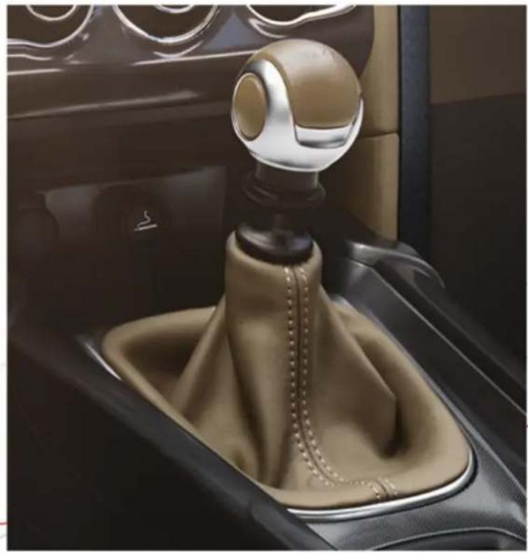 Interior view of a car gear shift lever showing beige and silver mesh components (no text or symbols visible)