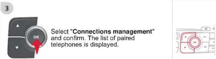 3 OK Select "Connections management" and confirm. The list of paired telephones is displayed.