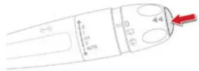 Diagram of a rocket or missile with labeled parts and a red arrow pointing to the tail