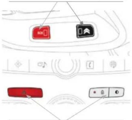 Diagram showing car interior with red and black buttons labeled '800' and '800' indicating status indicators