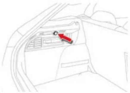 Line drawing of a car interior showing the dashboard and side panel (no text or symbols)