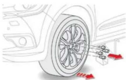 Diagram of a car wheel with red arrows indicating force or motion, showing mechanical components (no text or symbols)