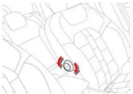 Line drawing of a car interior showing seatbelt and steering wheel (no text or symbols)