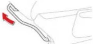 Simple line drawing of a car interior with a red arrow indicating direction (no text or symbols)