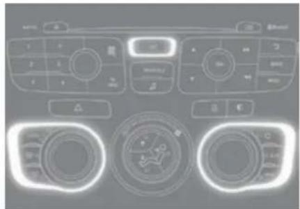 Control panel interface with multiple display screens, rotary buttons, and a central touchscreen display showing 'MOMO' and 'E'.