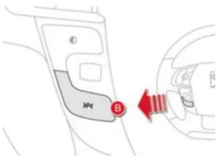 Diagram showing a car interior with labeled components and directional arrow indicating movement or change.