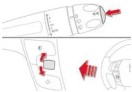 Diagram showing car interior and dashboard controls with red directional arrows indicating movement or flow directions.