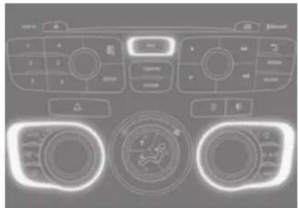 Automotive dashboard interface with control panels, display screens, and navigation controls