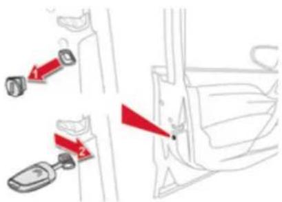 Diagram showing two steps of a car seatbelt buckle adjustment, with red arrows indicating the direction of change.