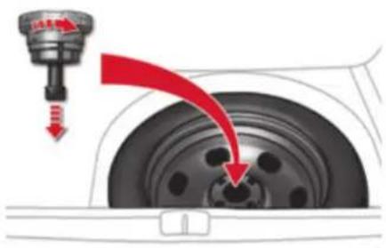 Diagram showing a car tire with red arrows indicating motion or force direction, likely illustrating vehicle wheel movement or steering system.