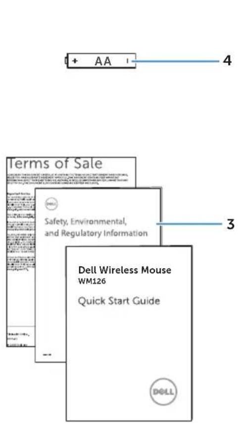+ AA 4 Terms of Sale Safety, Environmental, and Regulatory Information 3 Dell Wireless Mouse WM126 Quick Start Guide DOLL