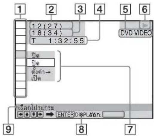 1 2 3 4 5 6 1 2 (27) 1 8 (34) T 1:3 2:5 5 DVD VIDEO ติด ติด ตั้งตํา→ ติด เลือกโปรแกรม ENTER DISPLAY: 9 8 7