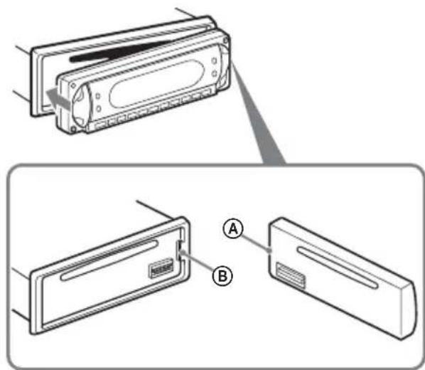 Diagram showing two views of a device with labeled parts A and B, likely illustrating a mechanical or electronic component assembly.
