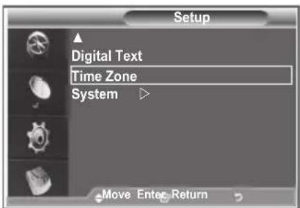 Setup Digital Text Time Zone System Move Enter Return
