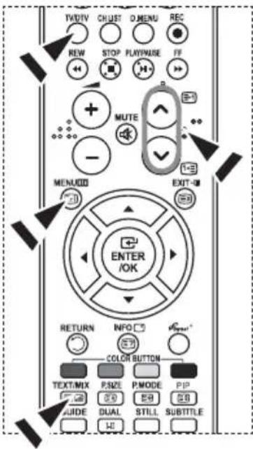 TVDTV CHUST D-MENU REC REW STOP PLAYWISE FF MUTE - MENUID EXIT-01 ENTER /OK RETURN INFO 3 COLOR BUTTON TEXT/MIX P SIZE P/MODE PIP AIDE DUAL STILL SUBTITLE H1