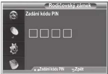 Rodičovský zámek Zadání kódu PIN Zadání kódu PIN Zpět