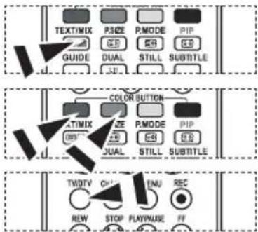 TEXT/MIX PAGE P.MODE PIP GUIDE DUAL STILL SUBTITLE COLOR BUTTON TEXT/MIX PAGE P.MODE PIP DUAL STILL SUBTITLE TWDTV CHI EMU REC REW STOP PLAYMUSE FF