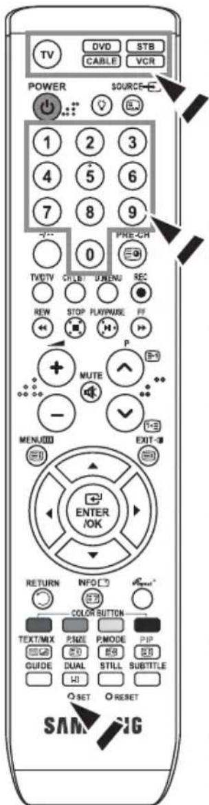 TV DVD STB CABLE VCR POWER SOURCE 1 2 3 4 5 6 7 8 9 0 PRE-CH TV/TV CREB DUENU REC REW STOP PLAYMAUSE PF P MUTE - - MENU EXIT-0 ENTER /OK RETURN INFO(☐) COLOR BUTTON TEXT/MX PSIZE PMODE PIP GUIDE DUAL STILL SUBTITLE SET RESET SAM-UG