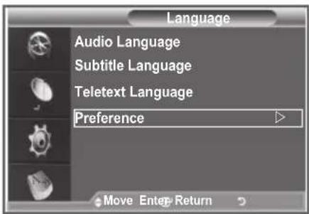Language Audio Language Subtitle Language Teletext Language Preference Move Enter Return